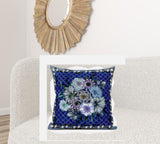 28x28 Blue Gray Blown Seam Broadcloth Floral Throw Pillow