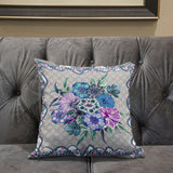 18x18 Beige Blue Gray Blown Seam Broadcloth Floral Throw Pillow