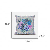 18x18 Beige Blue Gray Blown Seam Broadcloth Floral Throw Pillow