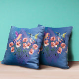 16x16 Blue Pink Gray Bird Blown Seam Broadcloth Animal Print Throw Pillow