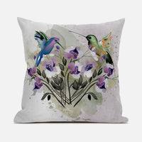 16x16 Beige Purple Brown Green Bird Blown Seam Broadcloth Animal Print Throw Pillow