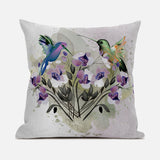 16x16 Beige Purple Brown Green Bird Blown Seam Broadcloth Animal Print Throw Pillow