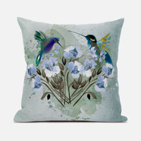 16x16 Green Blue Bird Blown Seam Broadcloth Animal Print Throw Pillow