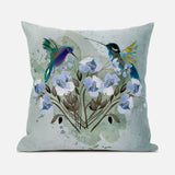 20x20 Green Blue Bird Blown Seam Broadcloth Animal Print Throw Pillow
