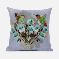 18x18 Green Brown Gray Bird Blown Seam Broadcloth Animal Print Throw Pillow