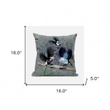 16x16 Off White Green Bird Blown Seam Broadcloth Animal Print Throw Pillow