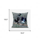 18x18 Off White Green Bird Blown Seam Broadcloth Animal Print Throw Pillow