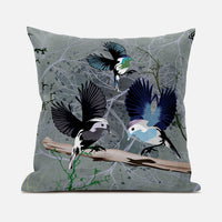 20x20 Off White Green Bird Blown Seam Broadcloth Animal Print Throw Pillow