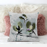 18x18 OliveGreen Offwhite Bird Blown Seam Broadcloth Animal Print Throw Pillow