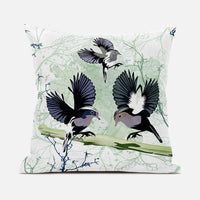 20x20 OffWhite Green Gray Bird Blown Seam Broadcloth Animal Print Throw Pillow