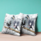 18x18 White Gray Black Bird Blown Seam Broadcloth Animal Print Throw Pillow