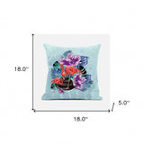 18x18 Blue Purple Brown Bird Blown Seam Broadcloth Animal Print Throw Pillow