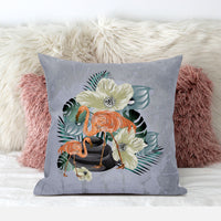 16x16 Green Orange Gray Bird Blown Seam Broadcloth Animal Print Throw Pillow