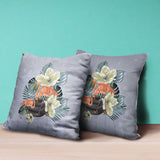 16x16 Green Orange Gray Bird Blown Seam Broadcloth Animal Print Throw Pillow