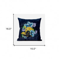 16x16 Blue Yellow Bird Blown Seam Broadcloth Animal Print Throw Pillow