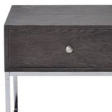 22" Chrome And Gray Oak Manufactured Wood Rectangular End Table With Drawer