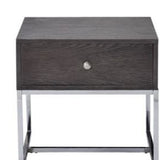 22" Chrome And Gray Oak Manufactured Wood Rectangular End Table With Drawer