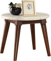 22" Walnut And White Faux Marble Round End Table