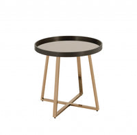 23" Champagne Walnut  And Mirrored Metal Round End Table