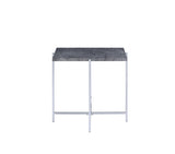 24" Chrome And Faux Marble Manufactured Wood And Metal Rectangular End Table