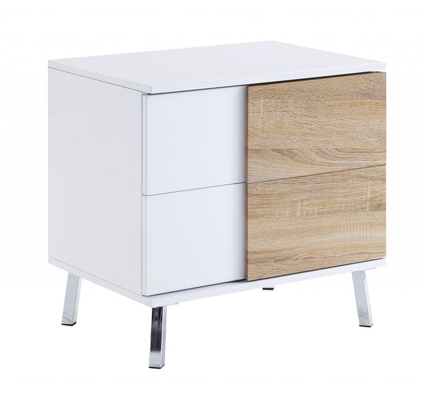 22" White High Gloss Manufactured Wood Rectangular End Table With Two Drawers