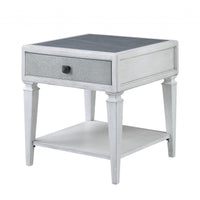 24" Weathered White And Rustic Gray Stone And Wood Square End Table