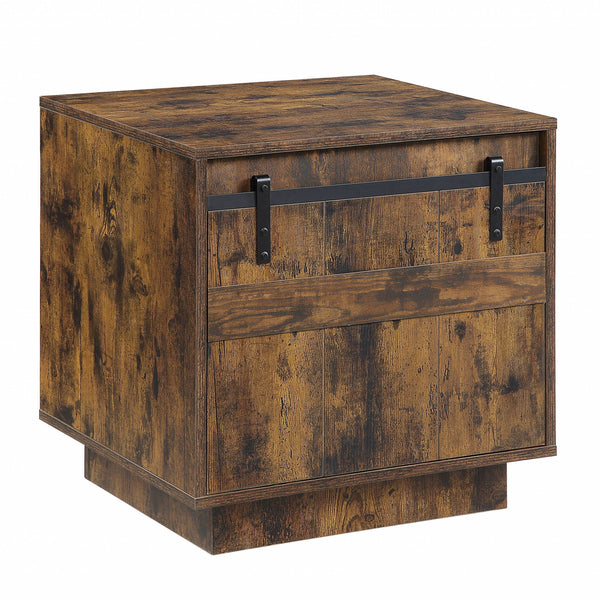 22" Rustic Oak Barn Door Cabinet End Table