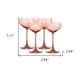 Set of Four Translucent Blush Coral Coupe Glasses