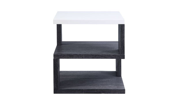 24" Gray And White High Gloss Square End Table With Two Shelves