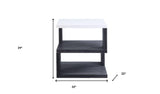 24" Gray And White High Gloss Square End Table With Two Shelves