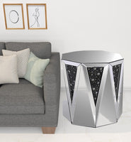24" Silver And Faux Crystals Octagon Mirrored End Table