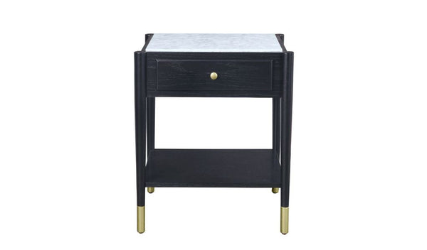 24" Black And White Marble And Solid Wood Rectangular End Table