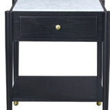 24" Black And White Marble And Solid Wood Rectangular End Table