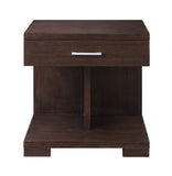24" Walnut Manufactured Wood Square End Table With Drawer And Shelf