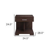 24" Walnut Manufactured Wood Square End Table With Drawer And Shelf