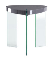 23" Clear And Gray Manufactured Wood And Glass Triangular End Table