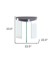 23" Clear And Gray Manufactured Wood And Glass Triangular End Table