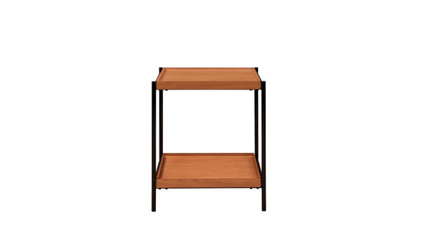 24" Black And Honey Oak Wood And Metal Square End Table With Shelf