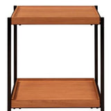 24" Black And Honey Oak Wood And Metal Square End Table With Shelf