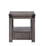 24" Ash Gray Square End Table With Drawer And Shelf