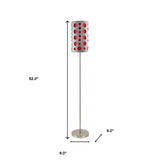 62" Satin Nickel and Red Chrome Modern Floor Lamp