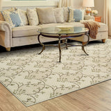 4' X 6' Beige Green and Brown Floral Vines Stain Resistant Area Rug