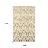 4' X 6' Beige Green and Brown Floral Vines Stain Resistant Area Rug