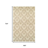 4' X 6' Beige Green and Brown Floral Vines Stain Resistant Area Rug