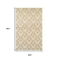 5' X 8' Beige Green and Brown Floral Vines Stain Resistant Area Rug