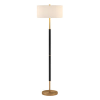 61" Black and Brass Two Light Floor Lamp With White Drum Shade