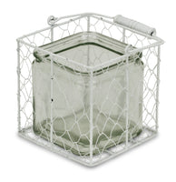 5.5" White and Clear Wire Basket Glass Jar