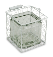 5.5" White and Clear Wire Basket Glass Jar