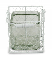 5.5" White and Clear Wire Basket Glass Jar