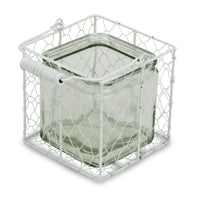 5.5" White and Clear Wire Basket Glass Jar